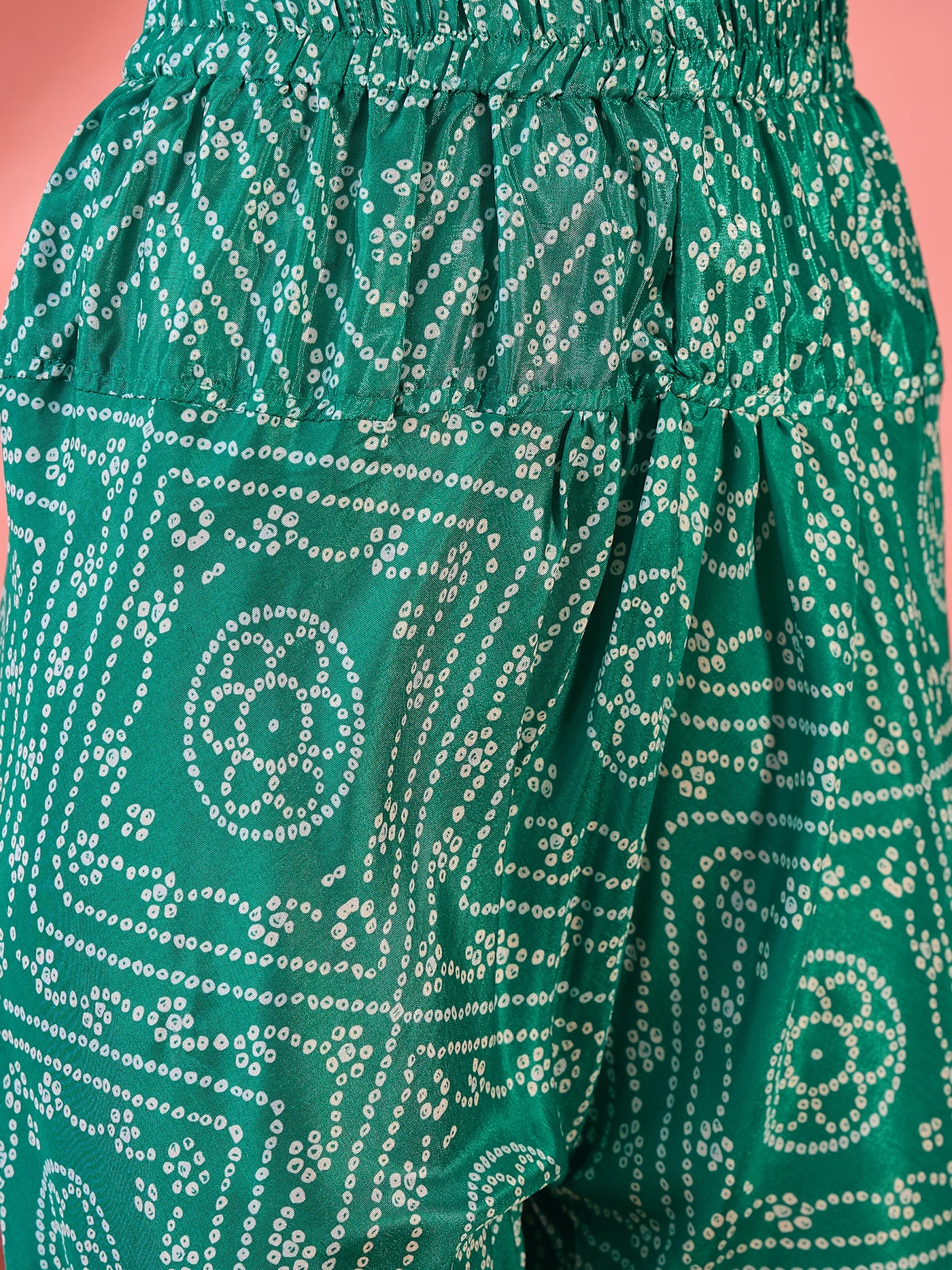 Green Bandhani Print Kurta With Churidar Pant