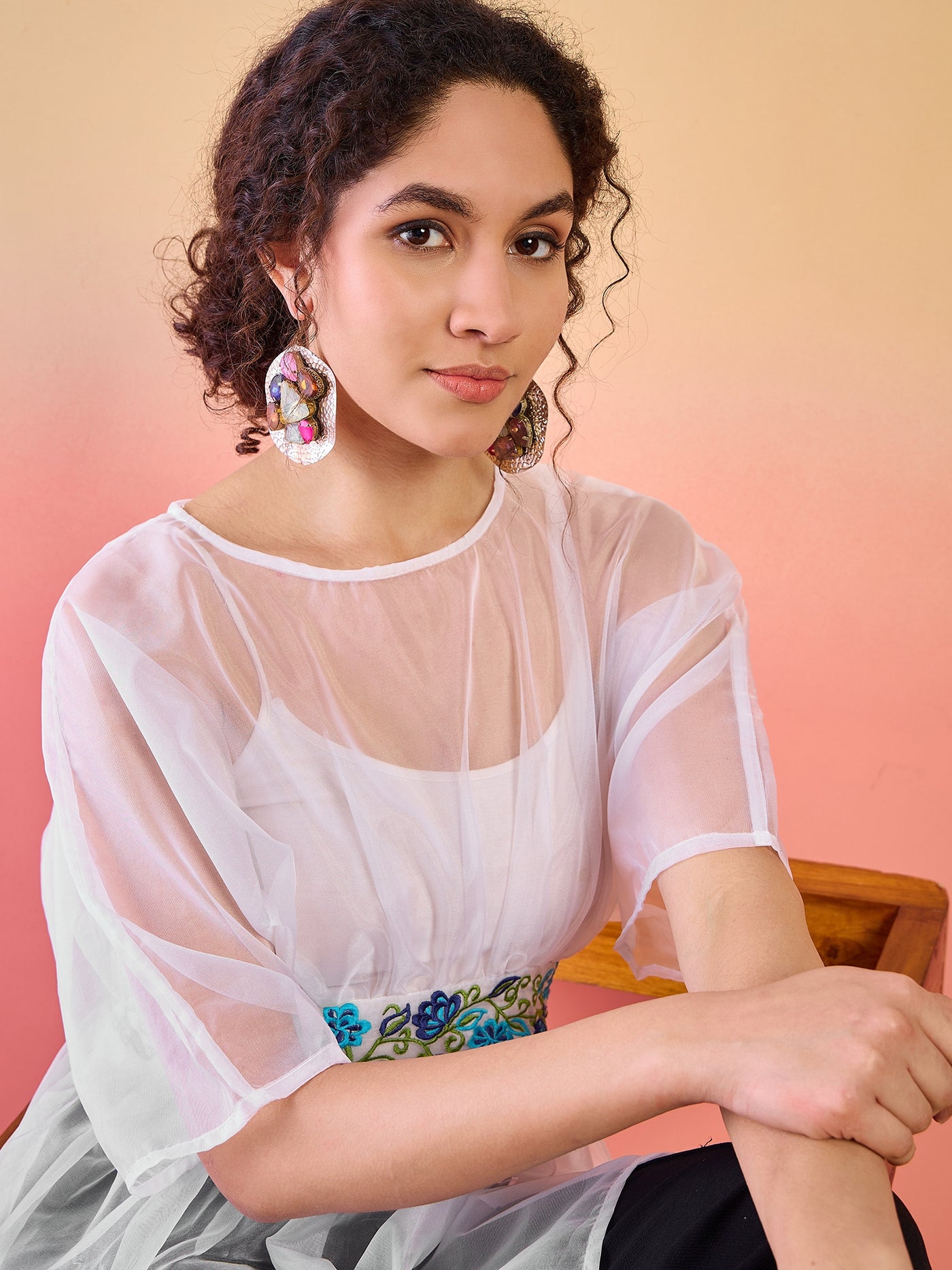 White Embroidered Organza Tunic