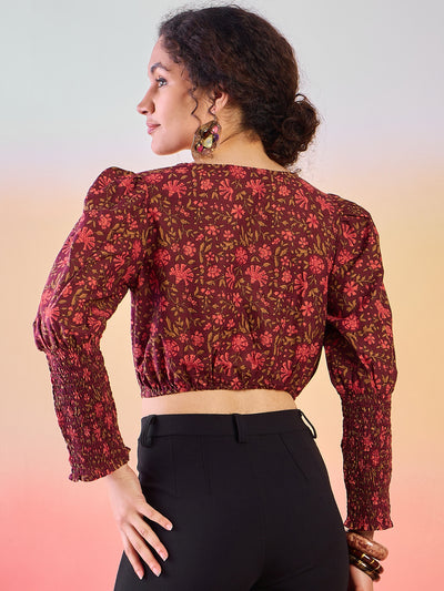 Burgundy Floral Print Crop Top