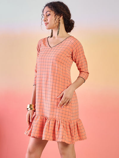 Peach Woven Design Mini Dress