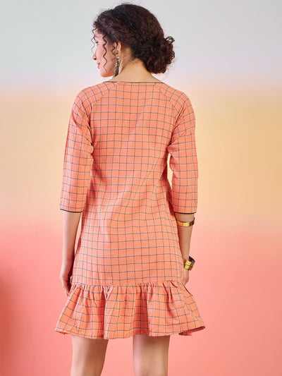 Peach Woven Design Mini Dress