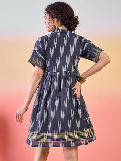 Navy Blue Ikat Skater Dress