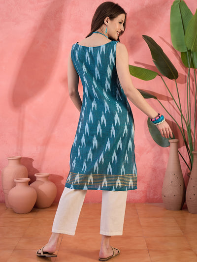 Blue Ikat Print Sleeveless Kurta