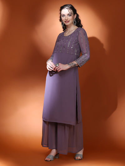 Lavender Mirror Work Embellished Kurta