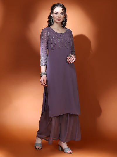 Lavender Mirror Work Embellished Kurta