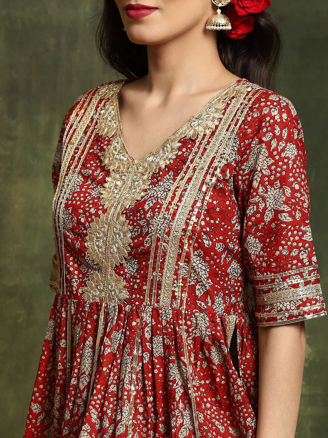 Maroon Floral Print Kurta Sharara With Dupatta