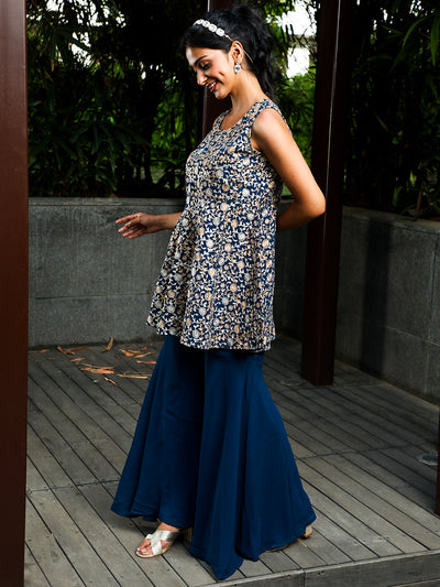 Blue Kurta Sharara With Dupatta