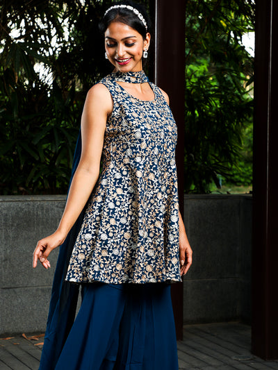 Blue Kurta Sharara With Dupatta