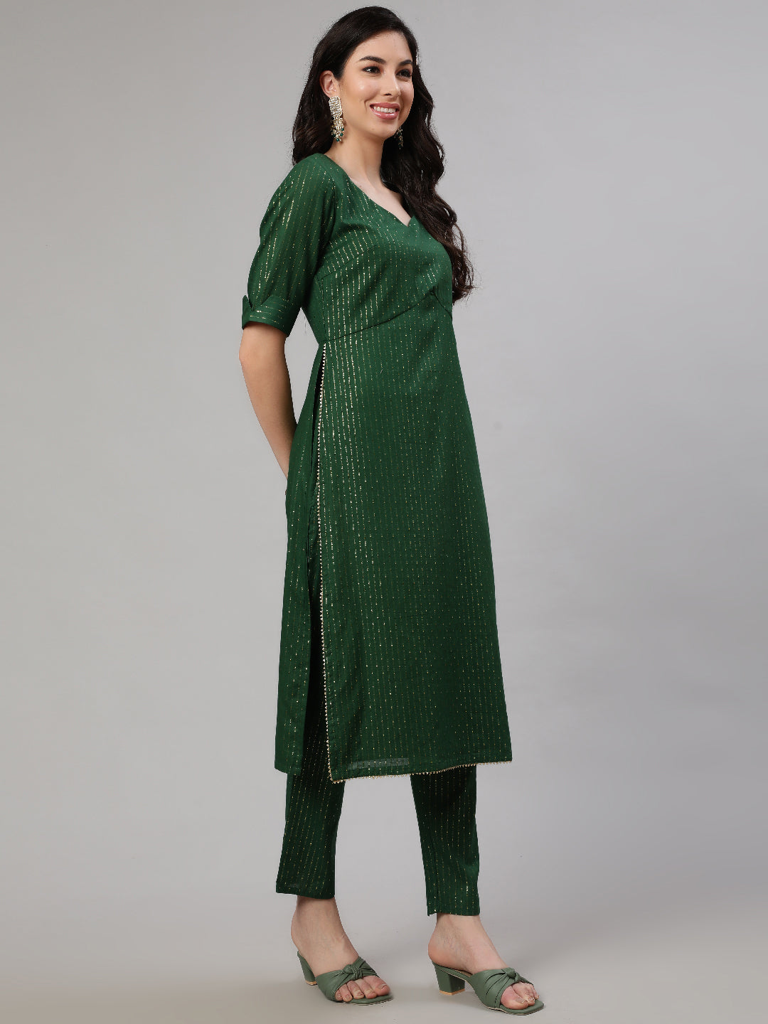 Green Embellished Alia-Cut Kurta Pant With Dupatta