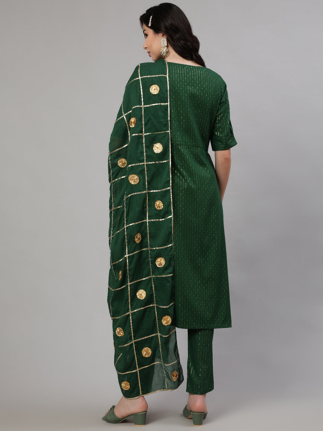 Green Embellished Alia-Cut Kurta Pant With Dupatta