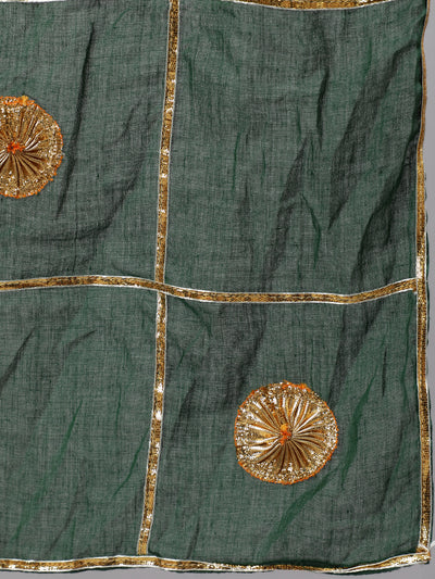 Green Embellished Alia-Cut Kurta Pant With Dupatta