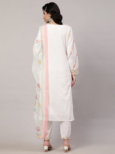 White Embroidered Kurta Pant With Dupatta