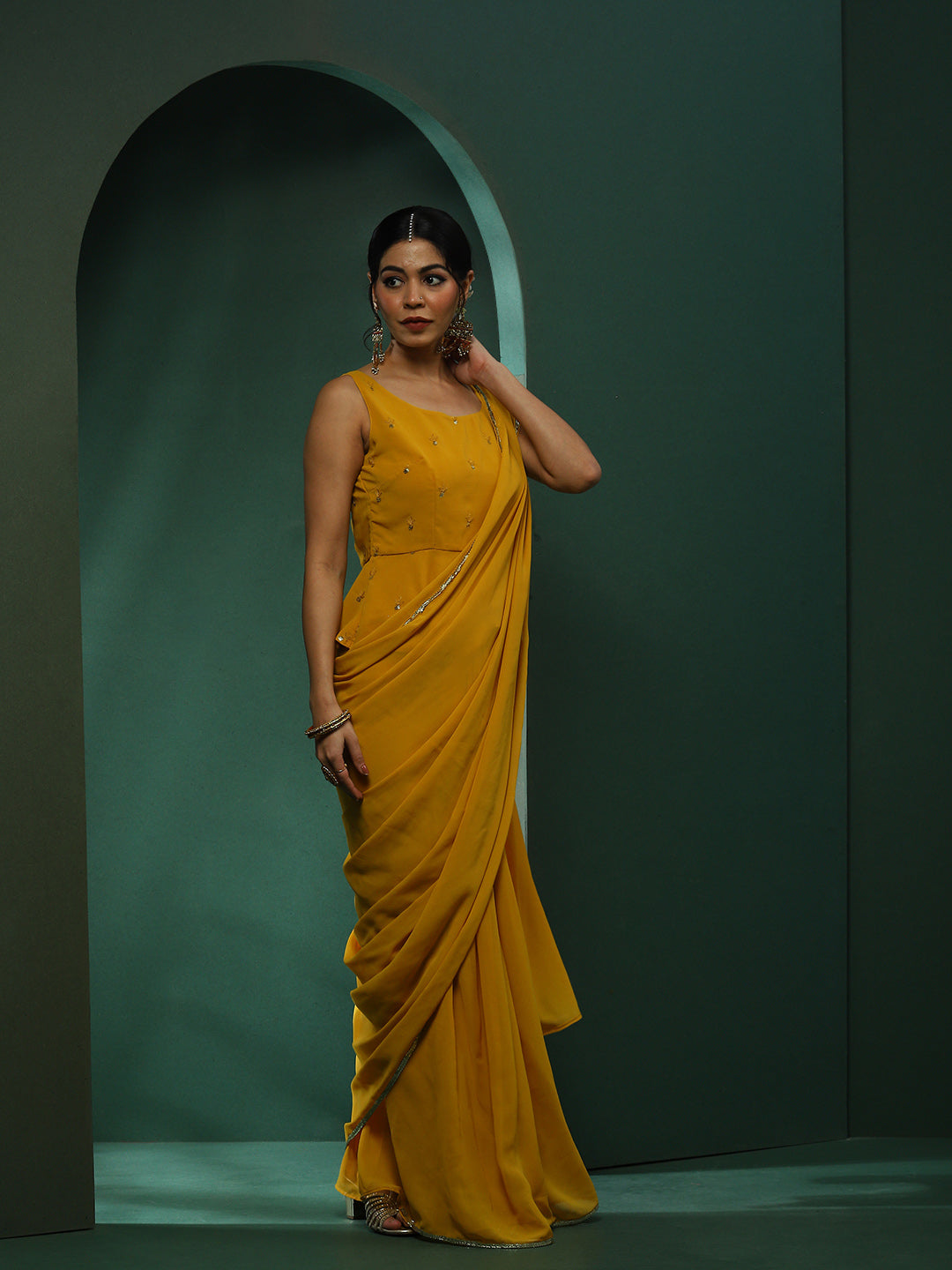 Yellow Saree With Embroidered Blouse