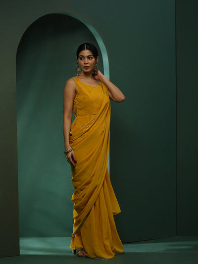 Yellow Saree With Embroidered Blouse