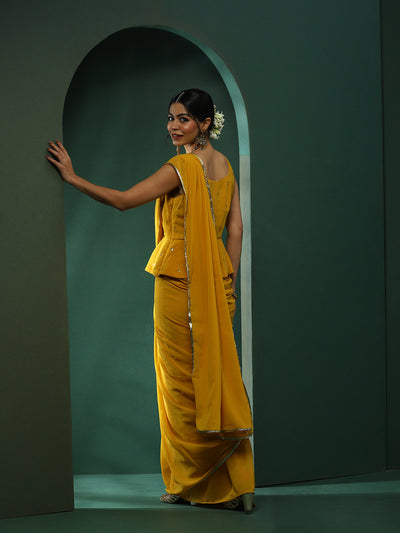 Yellow Saree With Embroidered Blouse