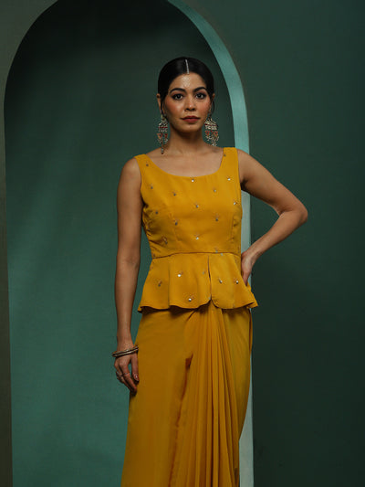 Yellow Saree With Embroidered Blouse