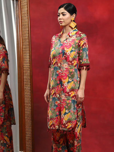 Multicolor Floral Printed Pakistani Kurta With Salwar