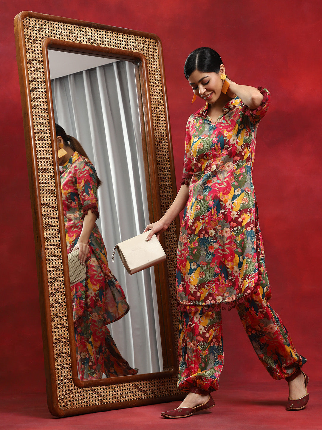 Multicolor Floral Printed Pakistani Kurta With Salwar