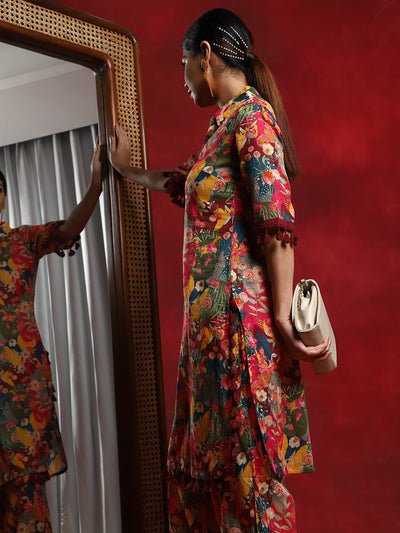 Multicolor Floral Printed Pakistani Kurta With Salwar