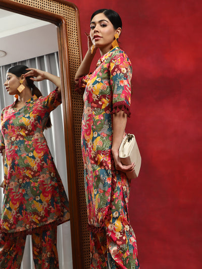 Multicolor Floral Printed Pakistani Kurta With Salwar