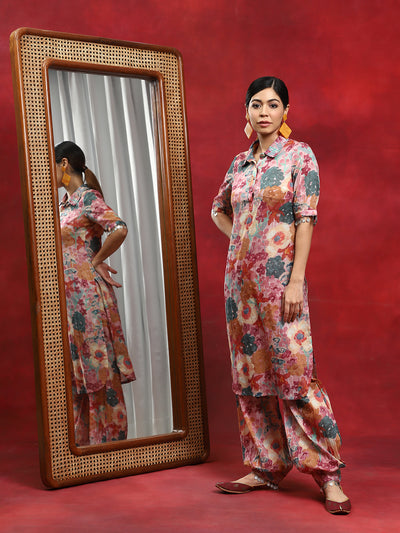 Multicolor Floral Printed Pakistani Kurta With Salwar