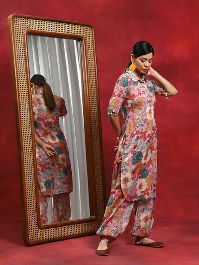 Multicolor Floral Printed Pakistani Kurta With Salwar