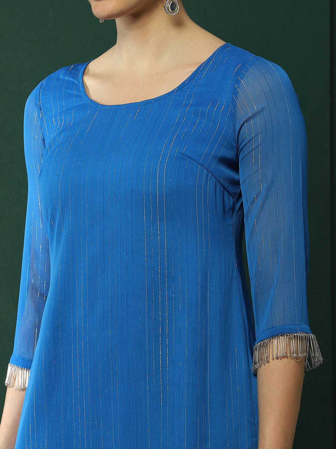 Blue Lurex Kurta Pant With Dupatta