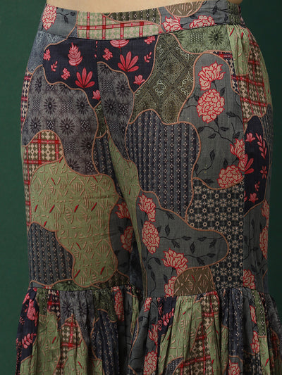 Floral Print Kurta Sharara With Dupatta