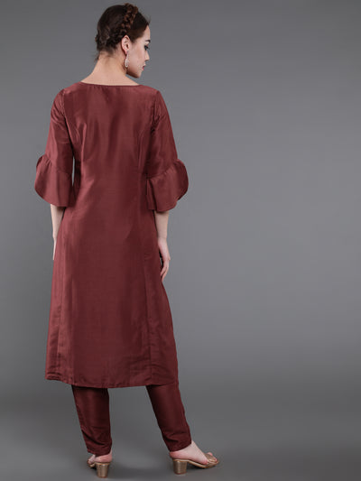 Brown Sequin A-Line Kurta With Pant