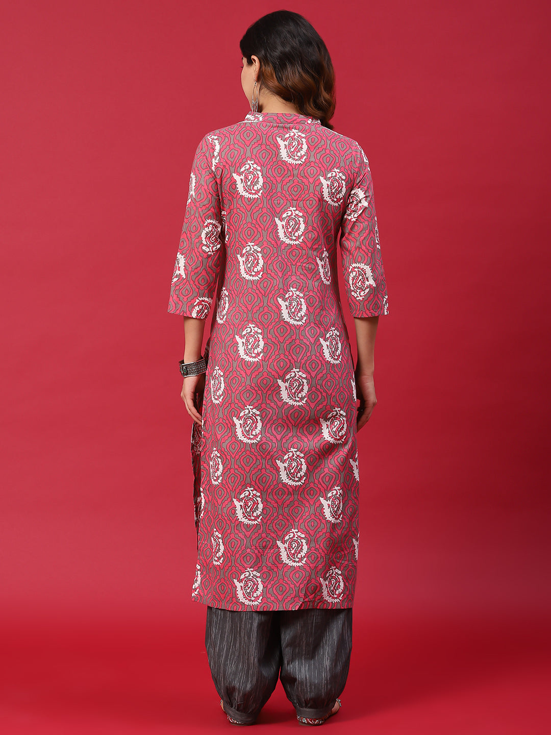 Pink & Grey Printed Kurta With Balloon Palazzo