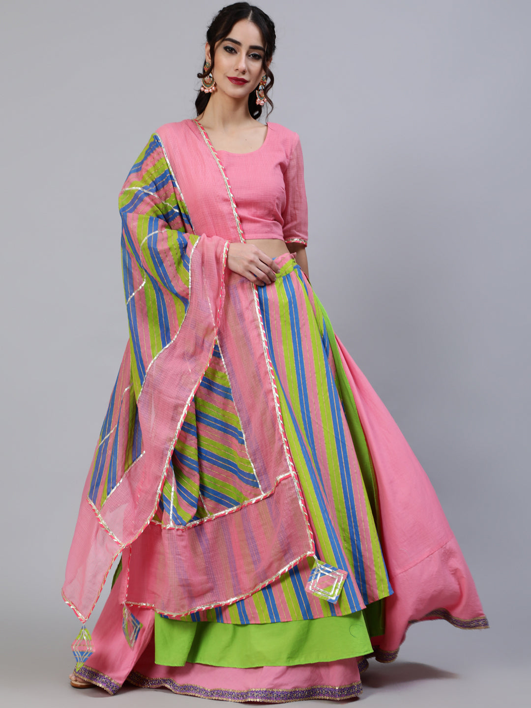 Leheriya Printed Layered Lehenga Choli With Dupatta