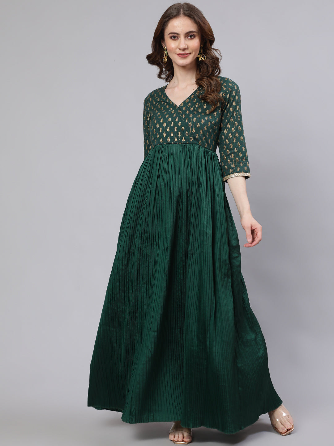 Green Pleated Maxi Dress