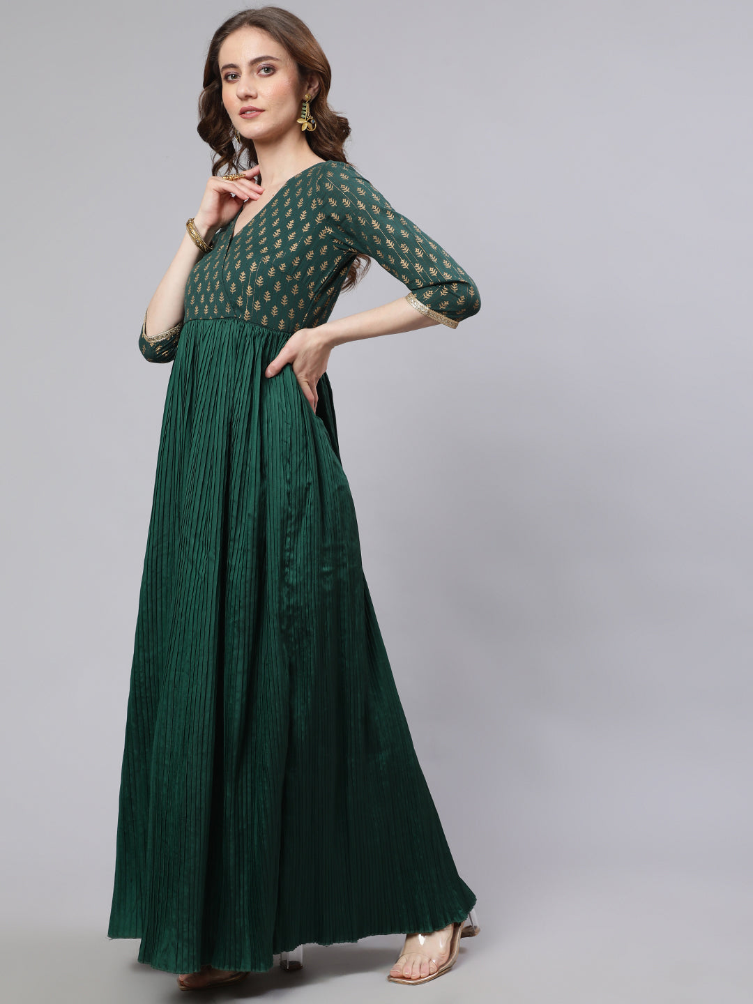 Green Pleated Maxi Dress