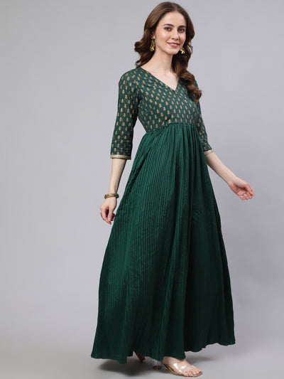 Green Pleated Maxi Dress