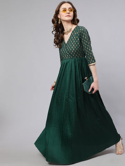 Green Pleated Maxi Dress