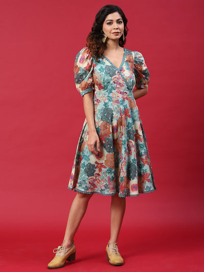 Multicolor Floral Print A-Line Dress