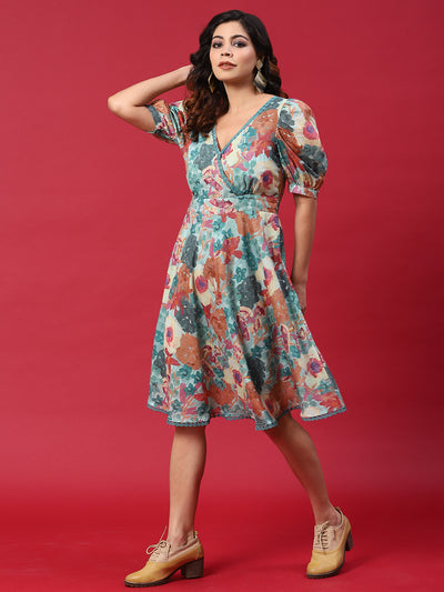 Multicolor Floral Print A-Line Dress