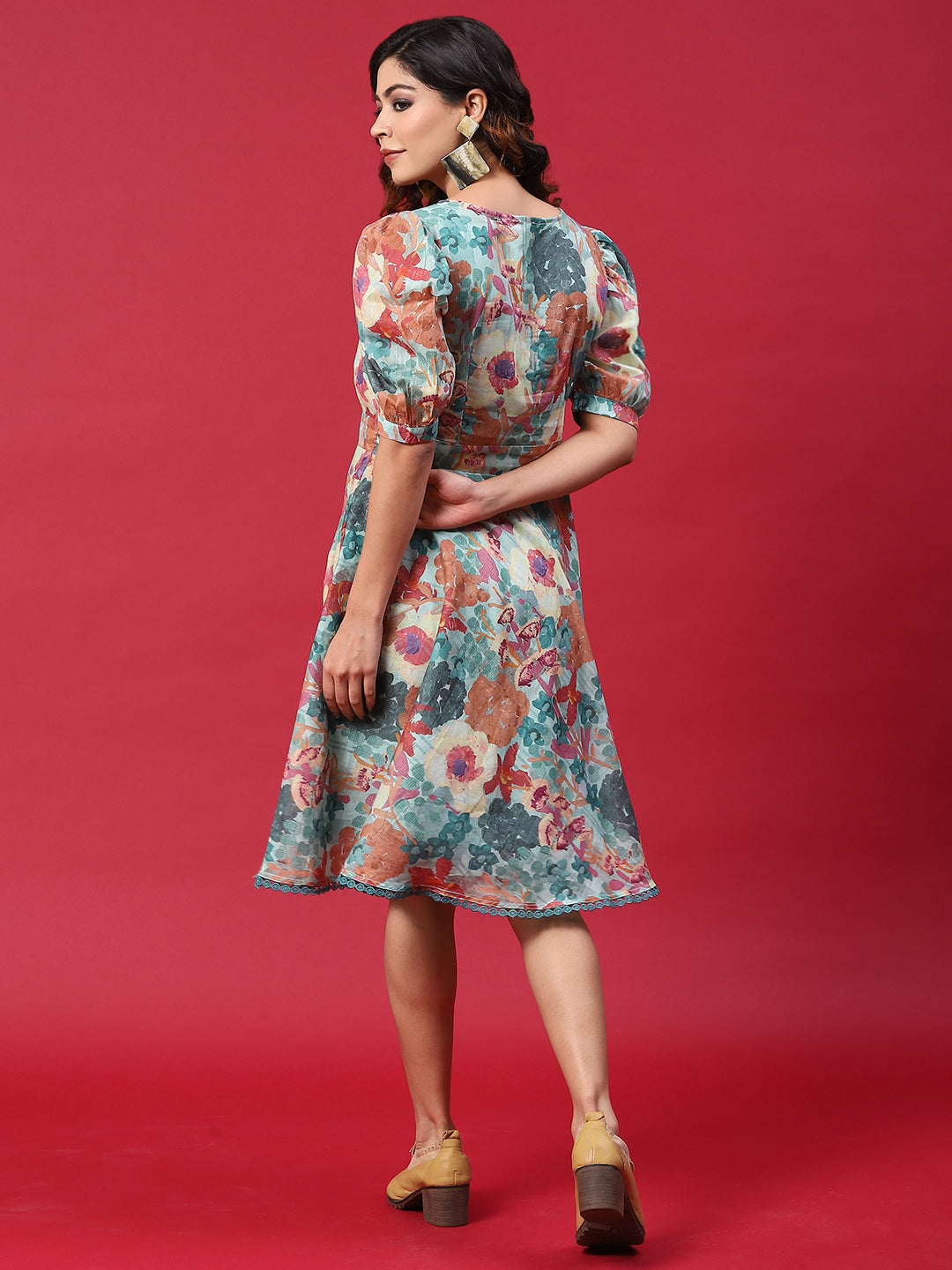 Multicolor Floral Print A-Line Dress