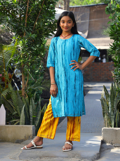 Blue & Yellow Kota Doria Kurta Set