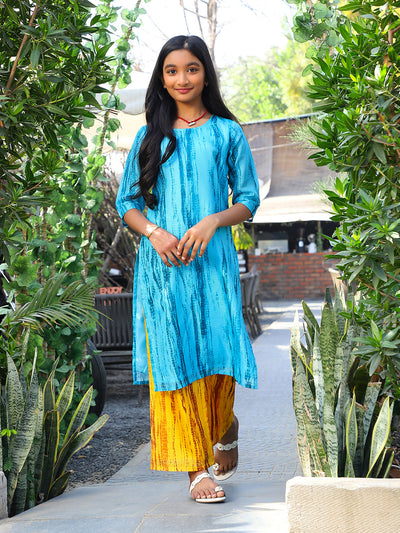 Blue & Yellow Kota Doria Kurta Set