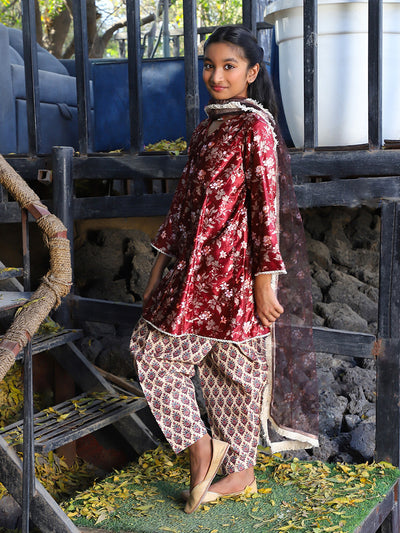 Maroon Digital printed Aline Velvet kurta set