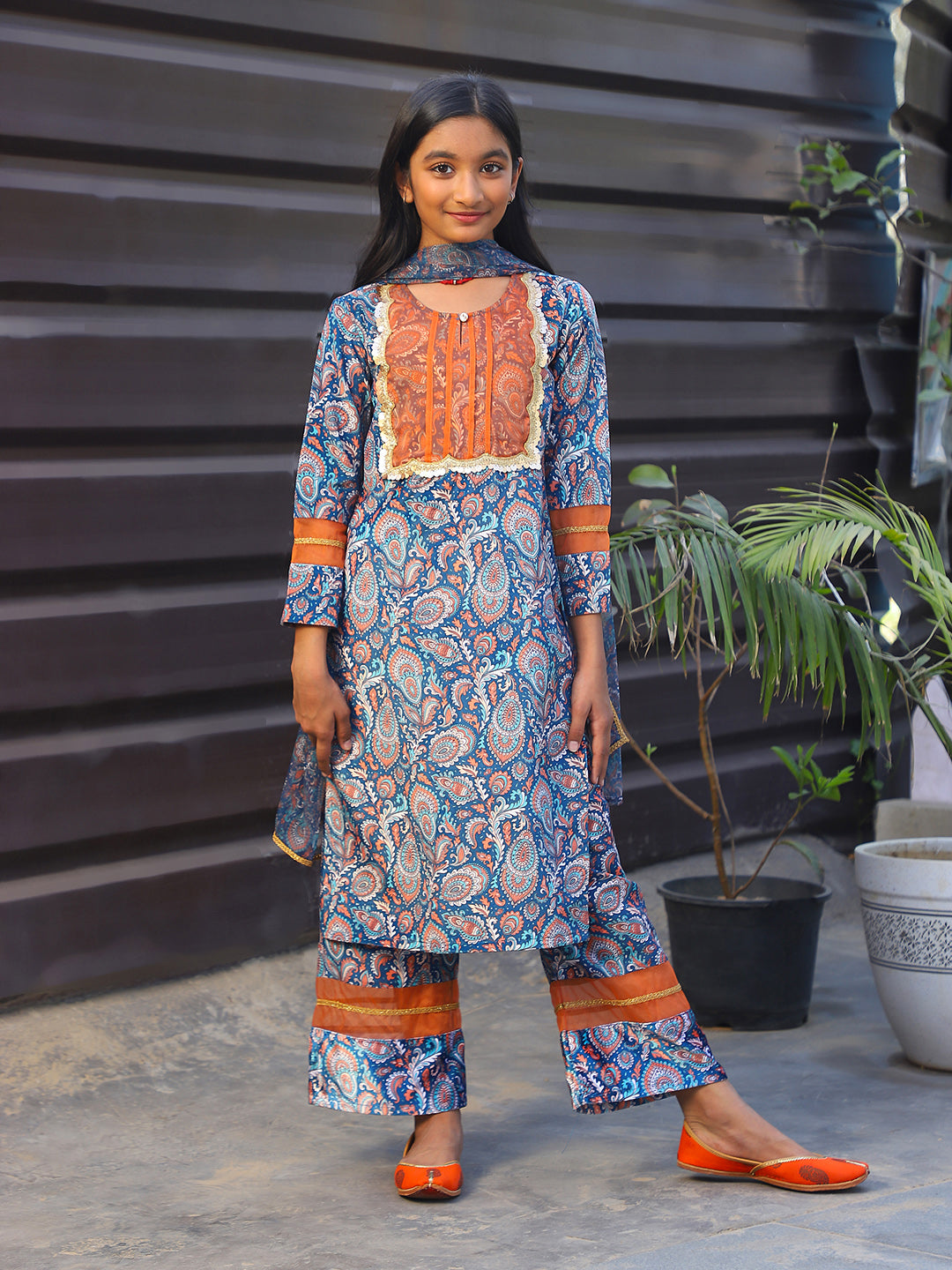 Blue Velvet Kurta Set with Dupatta