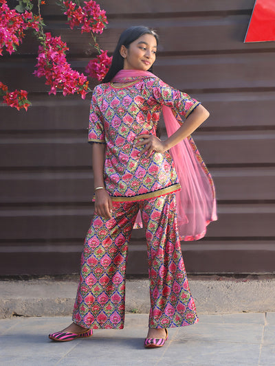 Pink Color velvet Kurta Set with Dupatta