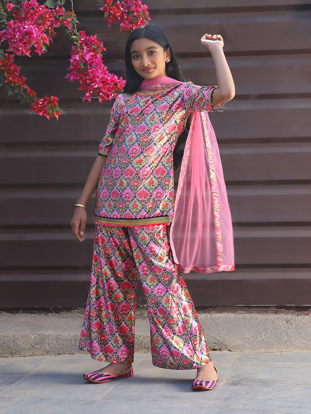 Pink Color velvet Kurta Set with Dupatta