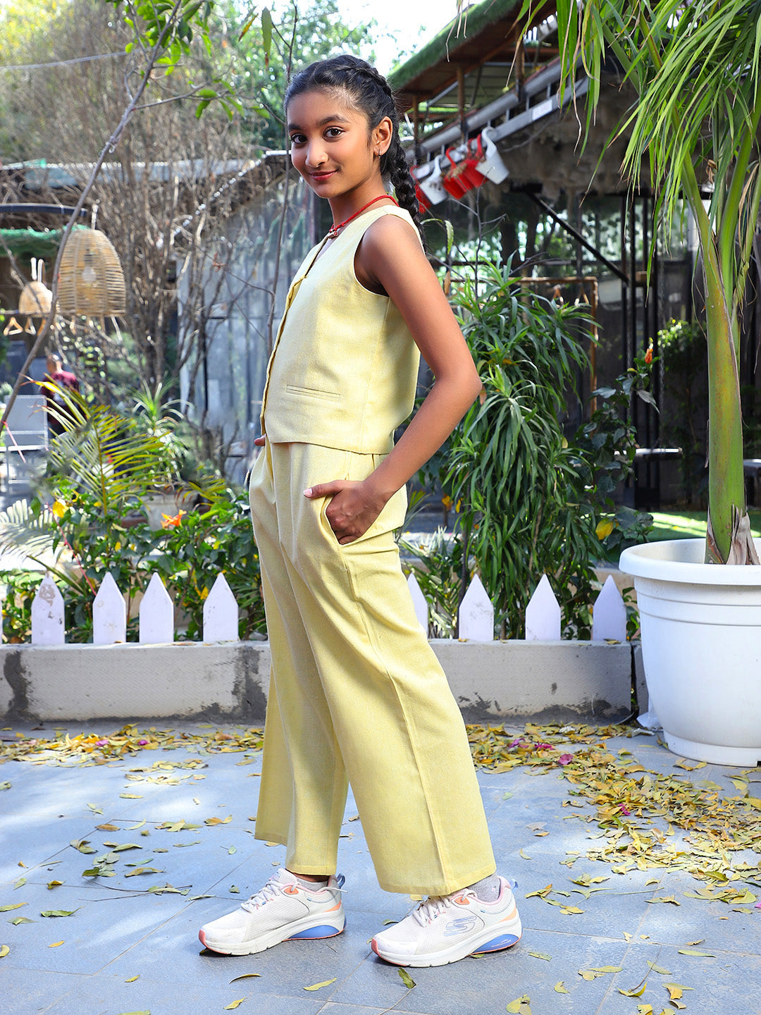 Lemon Yellow Waist Coat palazzo set