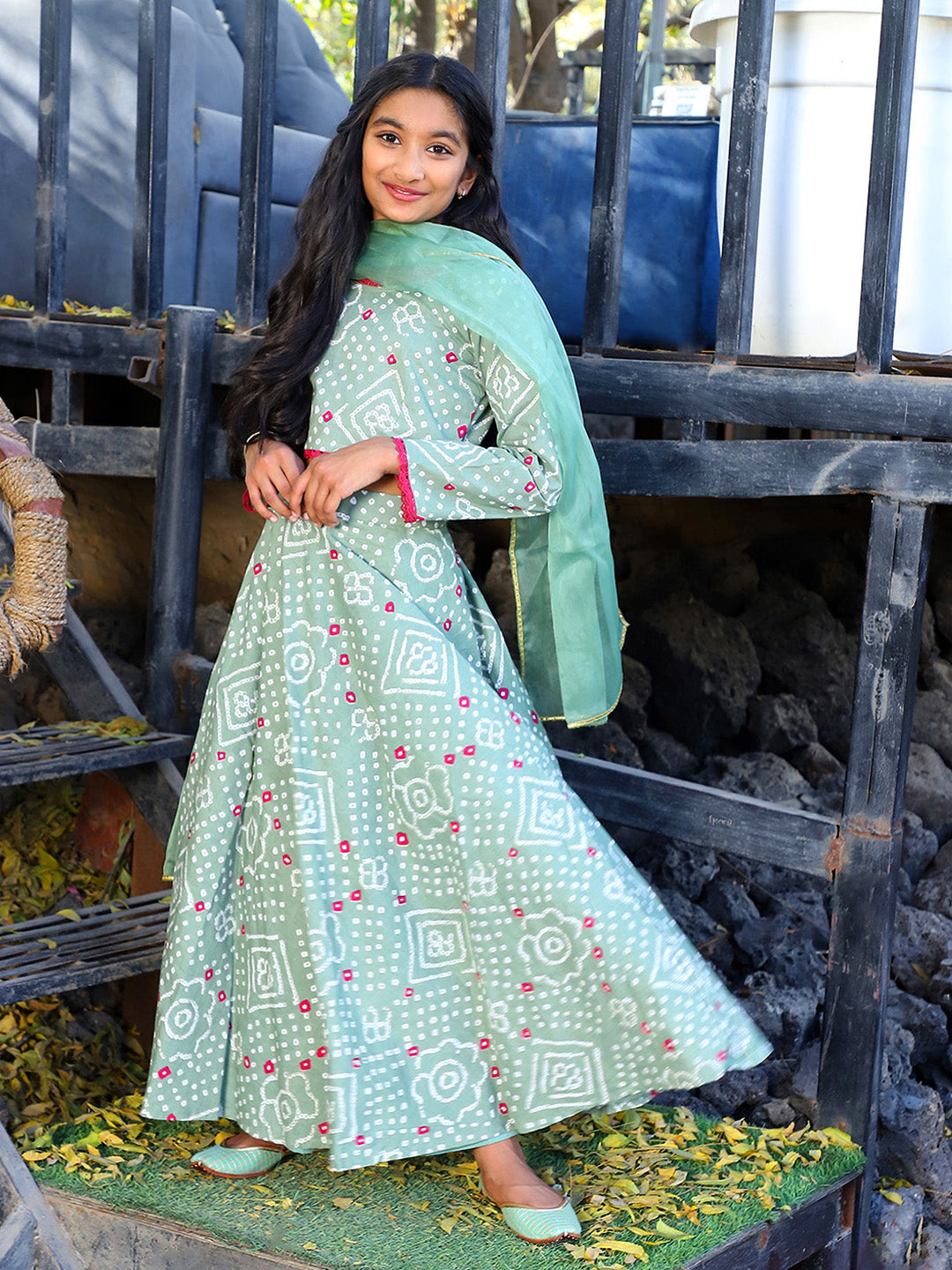 Mint bandhani Lehenga Choli