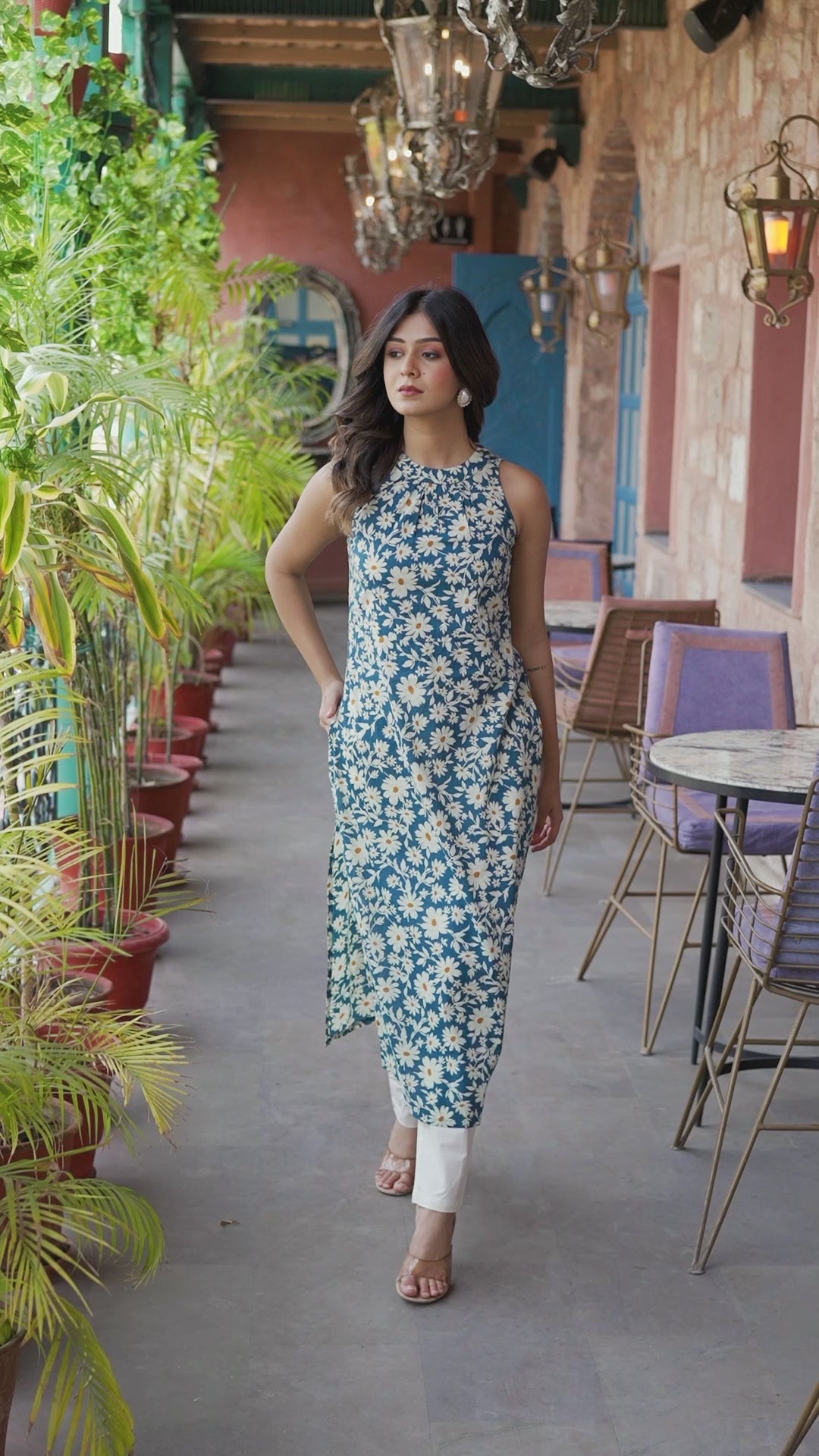 Indigo Floral Print Kurta