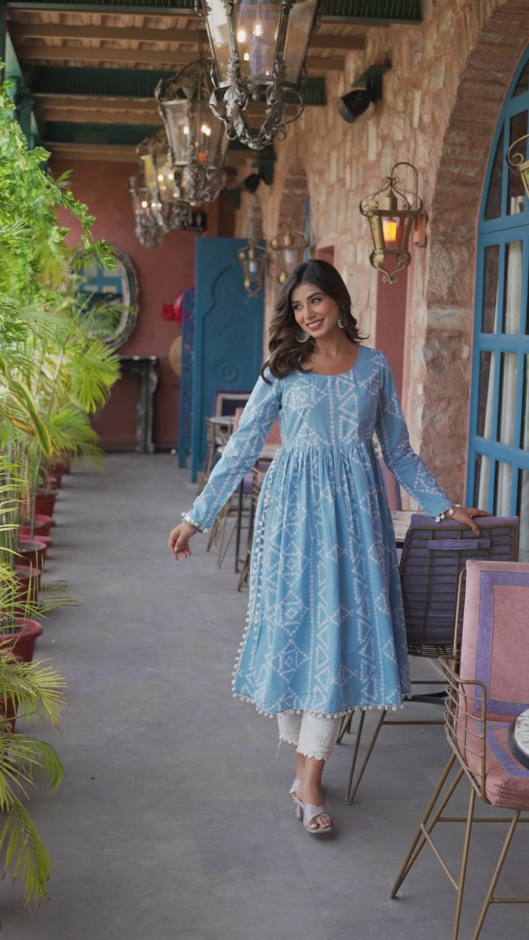 Sky Blue Bandhani Nyra Cut Kurta