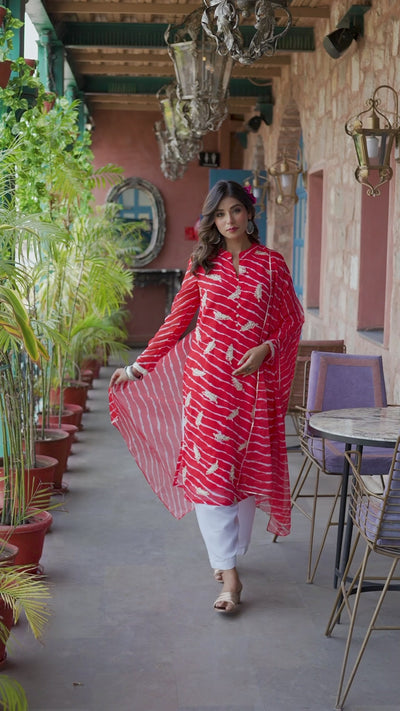 Red Gota Embroidery Work Kurta Set With Dupatta