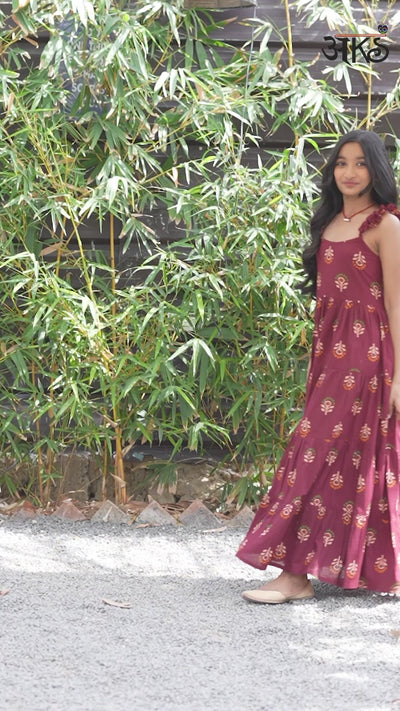 Maroon Color Tiered Cotton Maxi dress